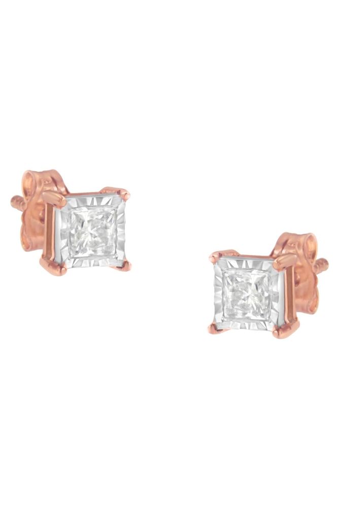 Princess-Cut Square Diamond Solitaire Miracle-Plate Earrings